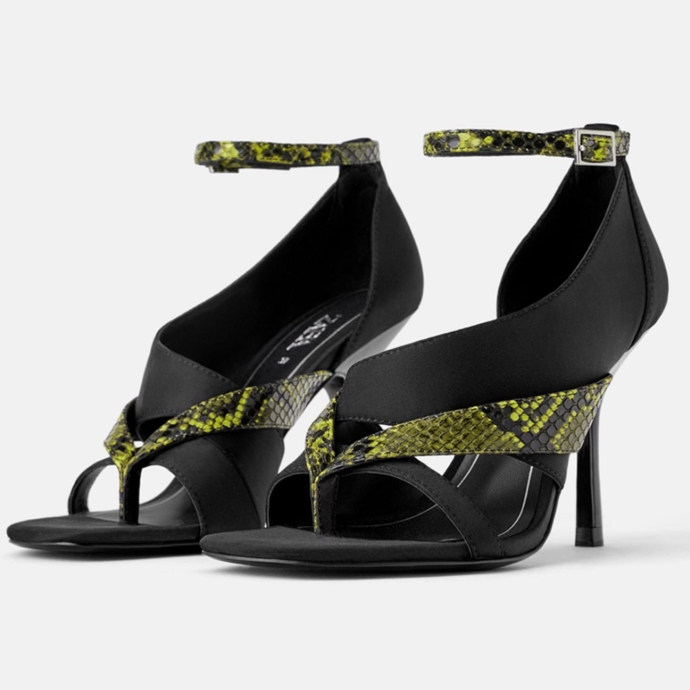Zara woman’s black animal print heeled sandals 6.5